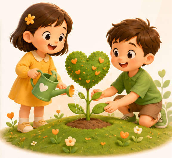 Children watering a kindness plant